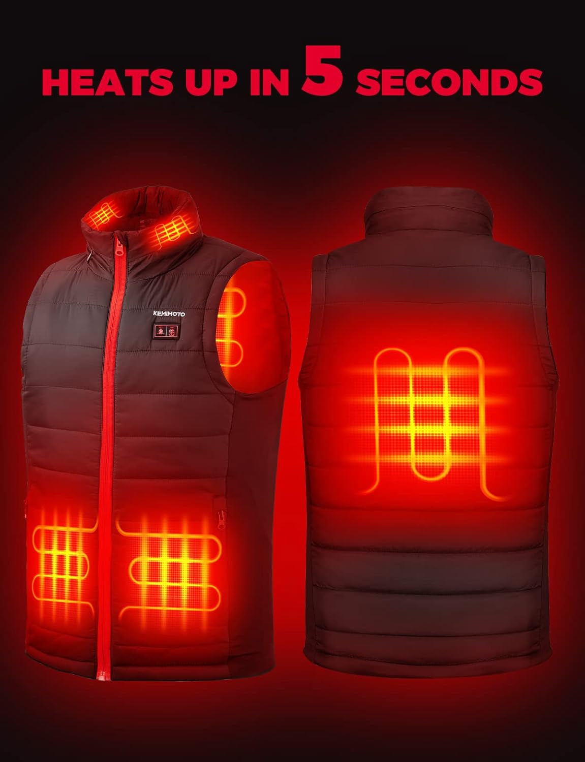 KEMIMOTO Heated Vest for Women with Battery Pack Included, Battery Women'S Heated Vest, M, Black