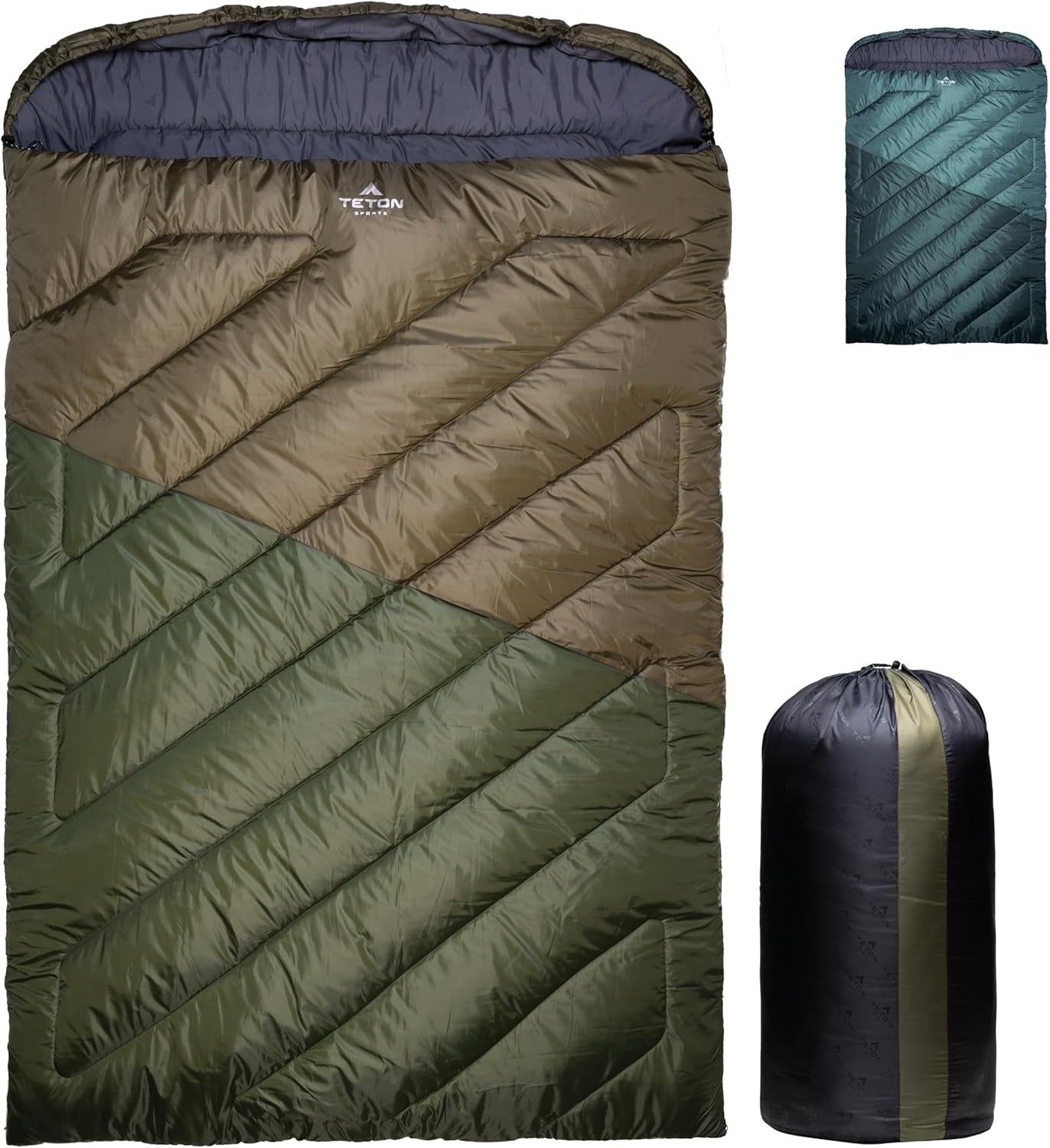 Teton Mammoth Queen Size Double Sleeping Bag- a Warm Bag the Whole Family Can Enjoy – Great for Camping, Hunting and Base Camp. Compression Sack Included