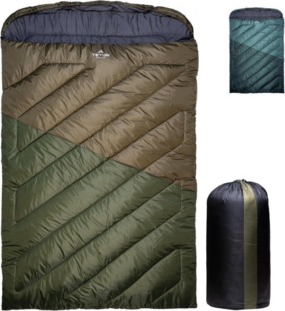 Teton Mammoth Queen Size Double Sleeping Bag- a Warm Bag the Whole Family Can Enjoy – Great for Camping, Hunting and Base Camp. Compression Sack Included